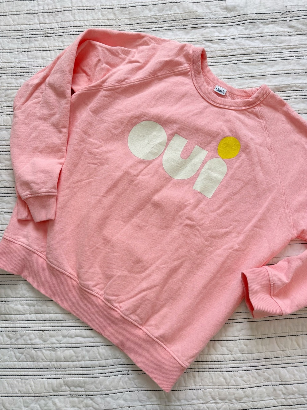 Clare V. OUI Sweatshirt in Rose Pink White Yellow 100% Cotton size Small - Picture 4 of 10